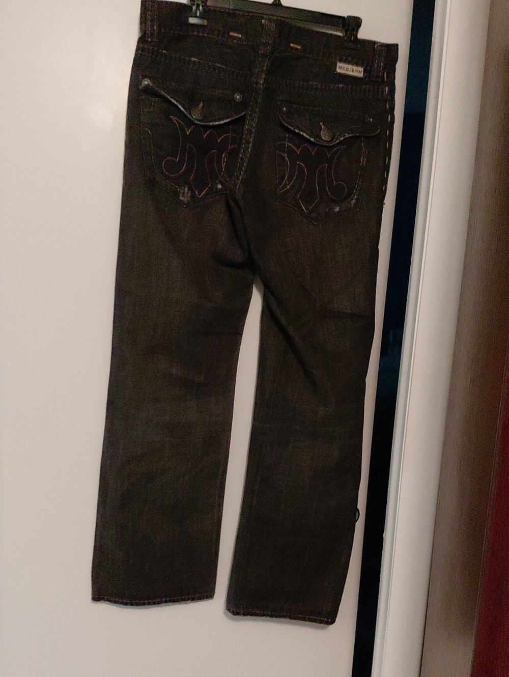 MEC DENIM Men's Black Distressed Jean. NATAL BOOTCUT Size 34X34 Button Fly - Picture 6 of 15
